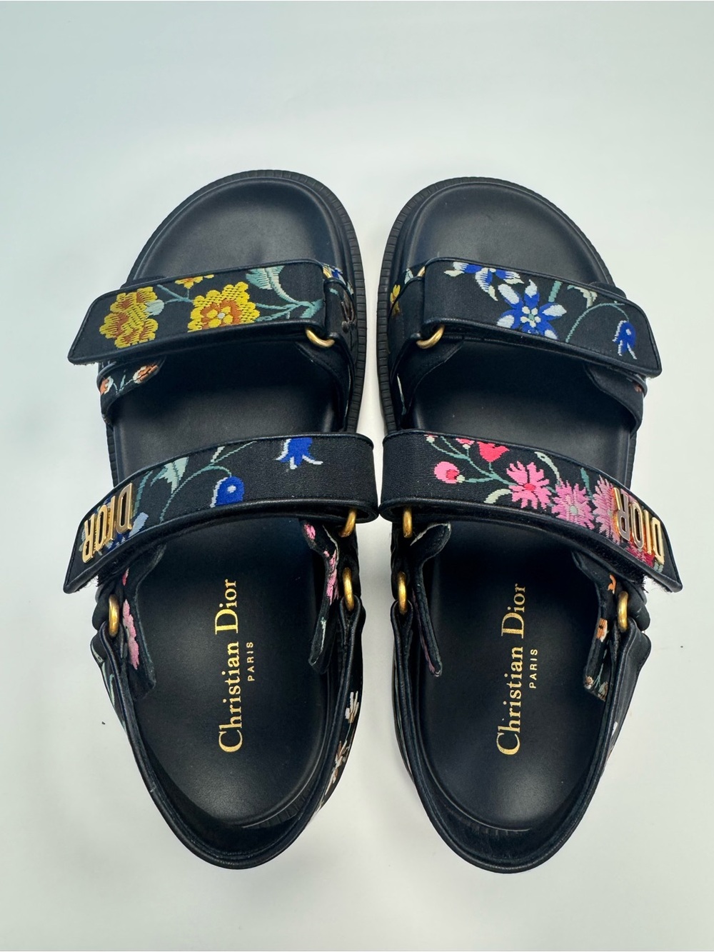 Christian Dior Dioract Black Floral Embroidered Sandals - Picture 1 of 8
